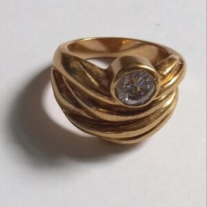 Merlite Vintage Wave Band Zircon Gold Plated Art Déco Revival Ring- Size: 6 NWOT